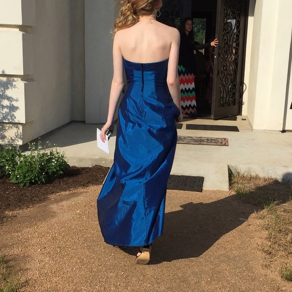 Dark blue, floor length strapless formal - Picture 2 of 3