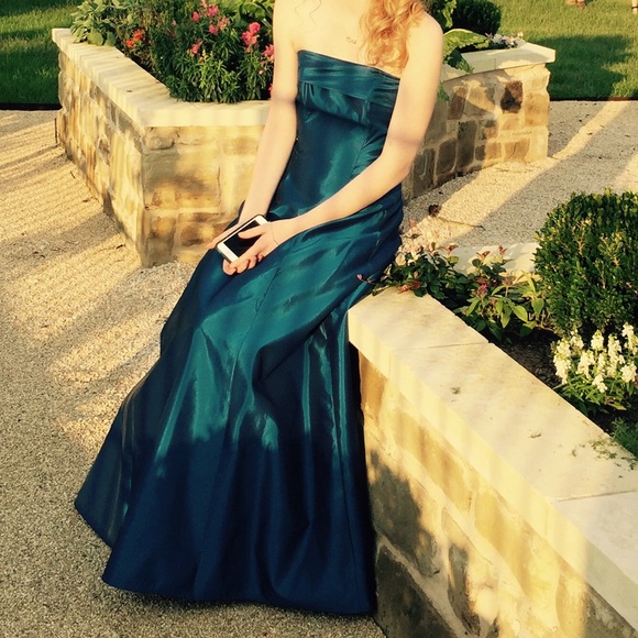 Dark blue, floor length strapless formal - Picture 3 of 3