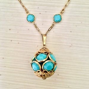 Antique Turquoise Glass and Gold Necklace