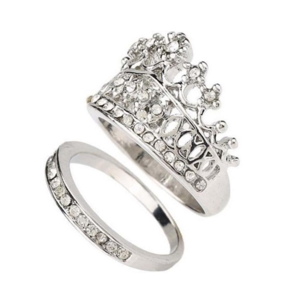 🎉 Silver Colored Crown Ring & Band size 7 & 8 - Picture 7 of 8