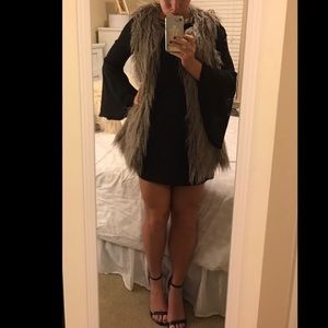 Long Gray Faux Fur Vest w/ Pockets