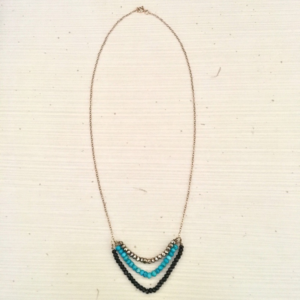 Chevron Pyrite Turquoise 14k Gold Necklace