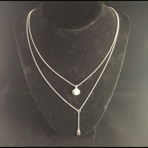 #13oz 2-strand silver & Pearl like necklace #c