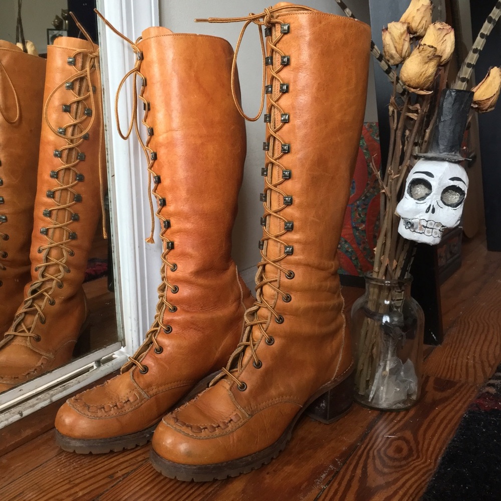70's Vintage Zodiac Leather Boots Lace Up