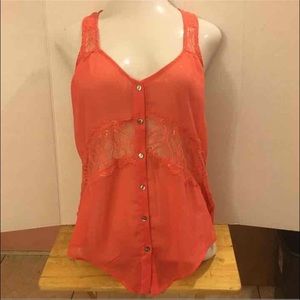 Naked Zebra Large Lacey Coral Blouse