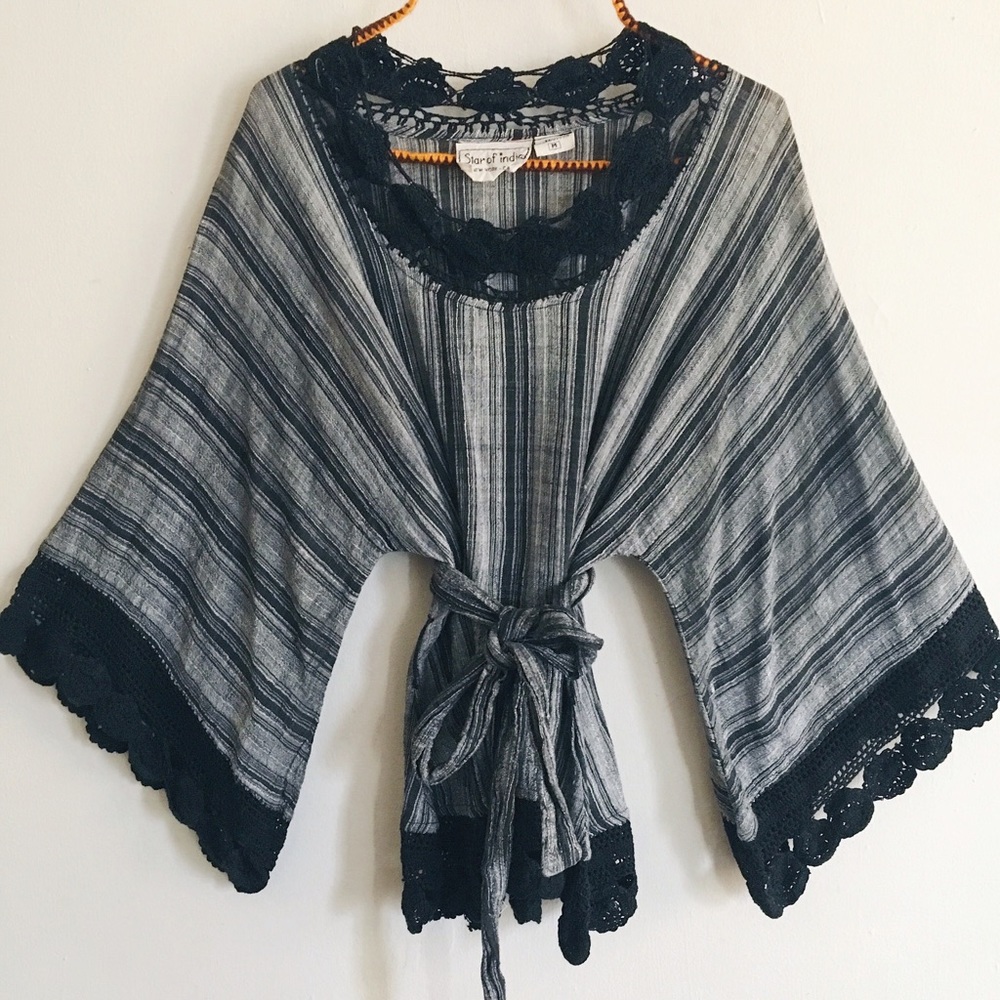 70's vintage gauzy crocheted indian cotton blouse
