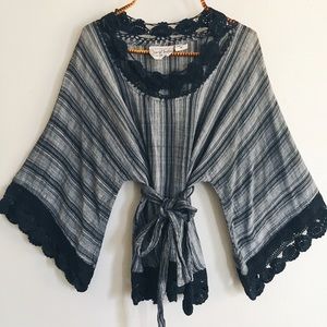 70's vintage gauzy crocheted indian cotton blouse