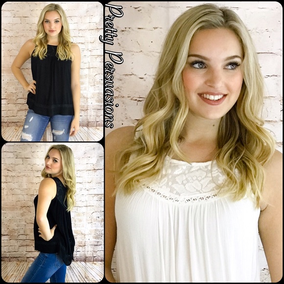 SALE‼️ NWT White Lace Trim Sleeveless Flowy Top - Picture 2 of 8