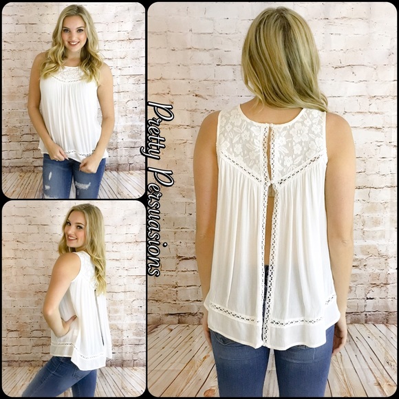 SALE‼️ NWT White Lace Trim Sleeveless Flowy Top - Picture 4 of 8