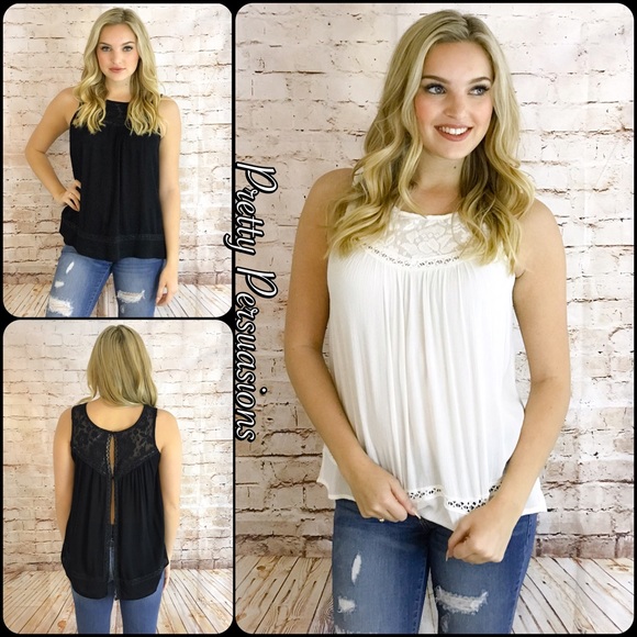 SALE‼️ NWT White Lace Trim Sleeveless Flowy Top - Picture 5 of 8