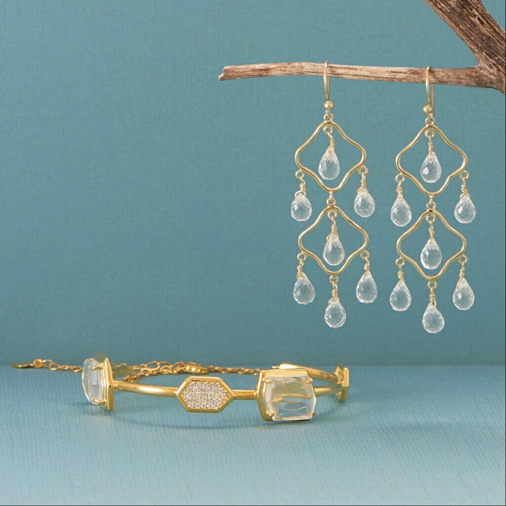 18k Gold Plated Glass and CZ Bangle