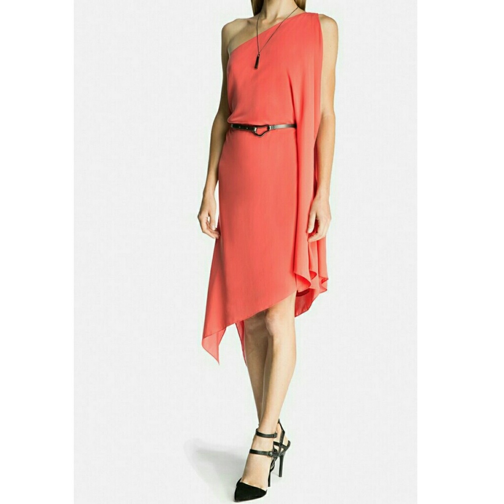 HALSTON HERITAGE coral asymmetrical dress - Picture 4 of 7
