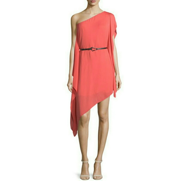 HALSTON HERITAGE coral asymmetrical dress - Picture 2 of 7