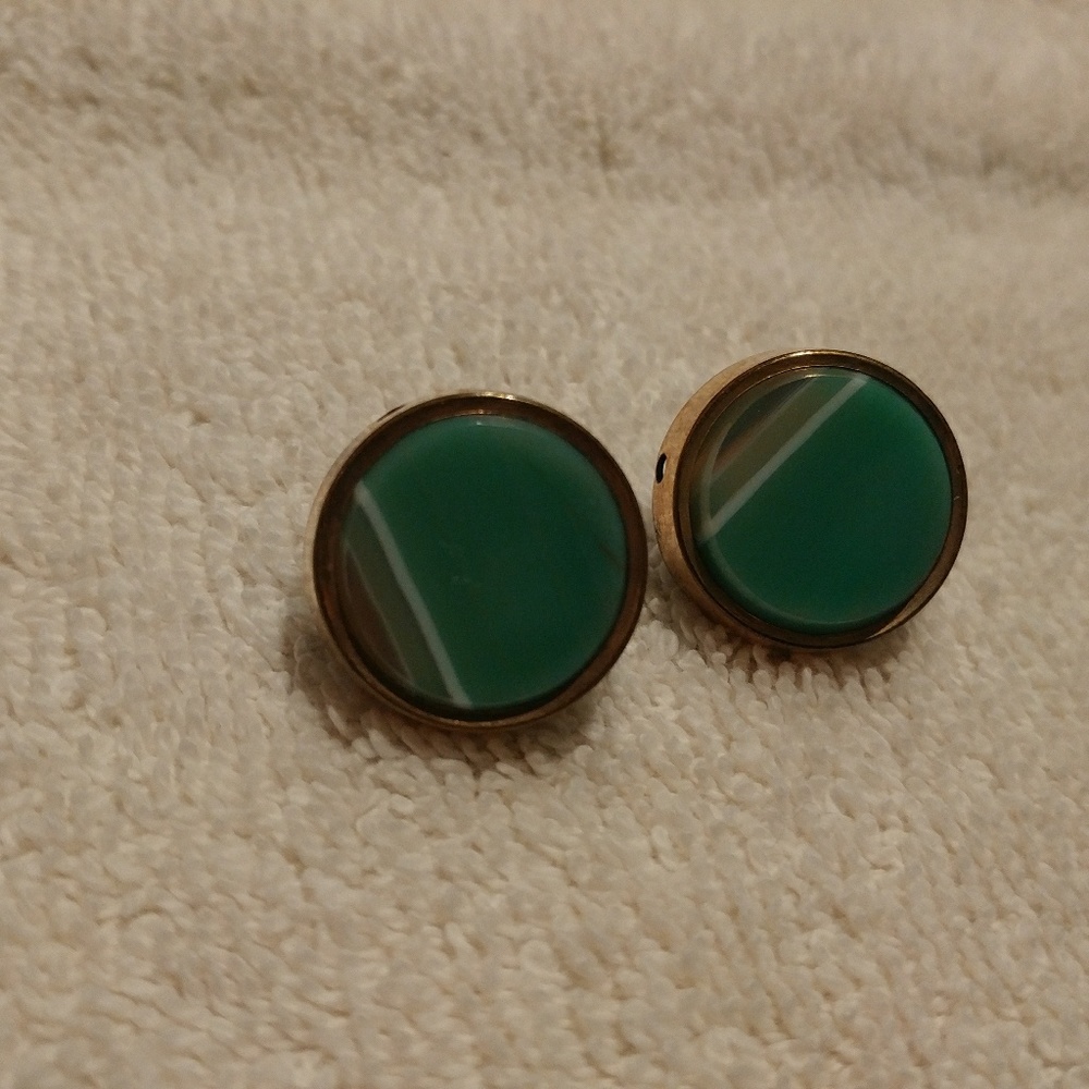 Vintage Women's Earring Green Agate 12K Gold GF