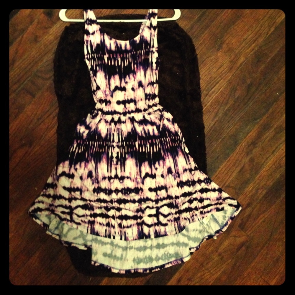 Purple & Black Watercolor Skater Dress - Open Back