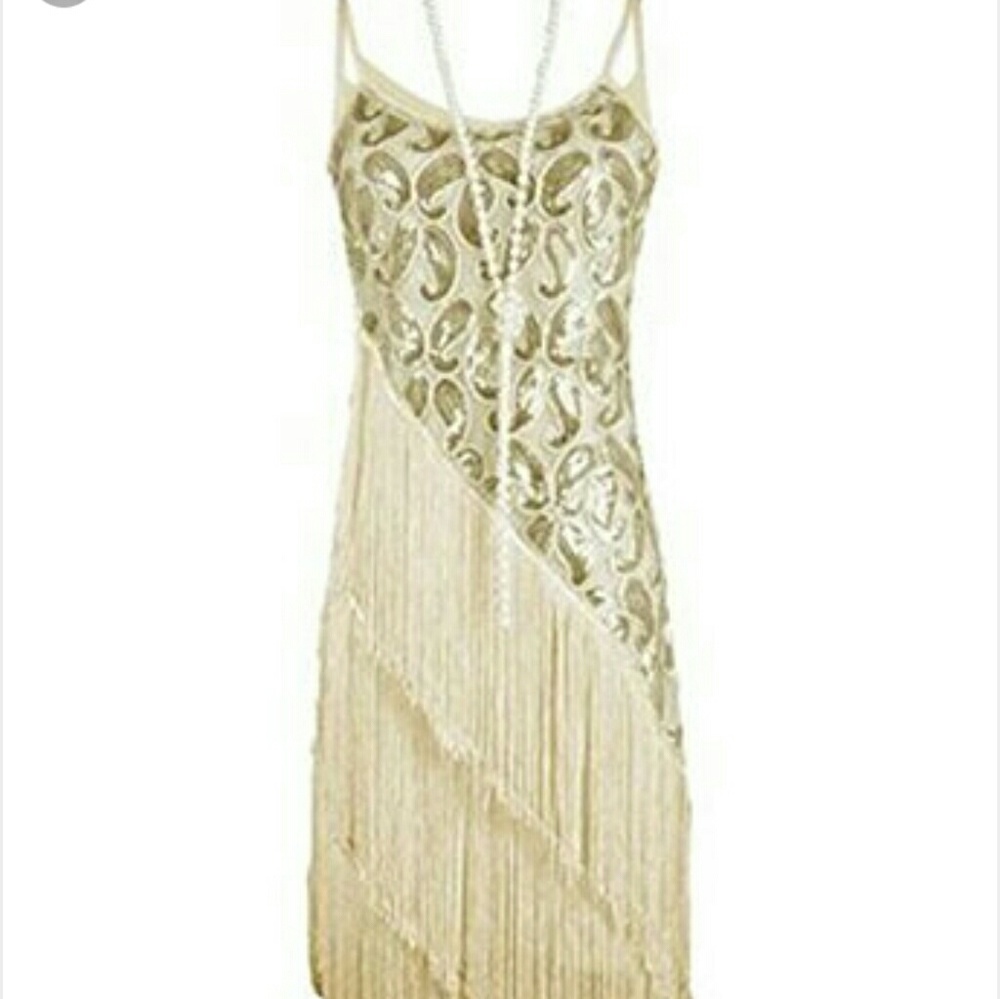 Kayamiya Gold Sequin Paisley Flapper Dress NWT