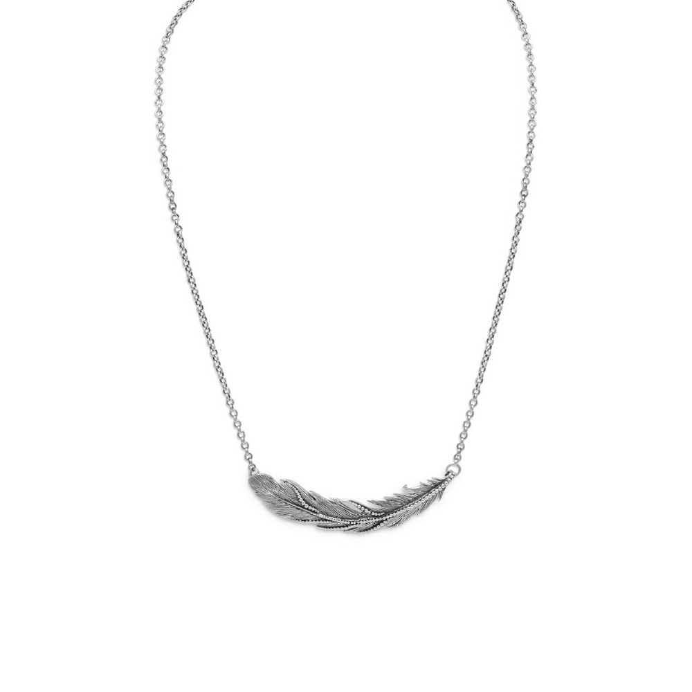 Oxidized Feather Necklace