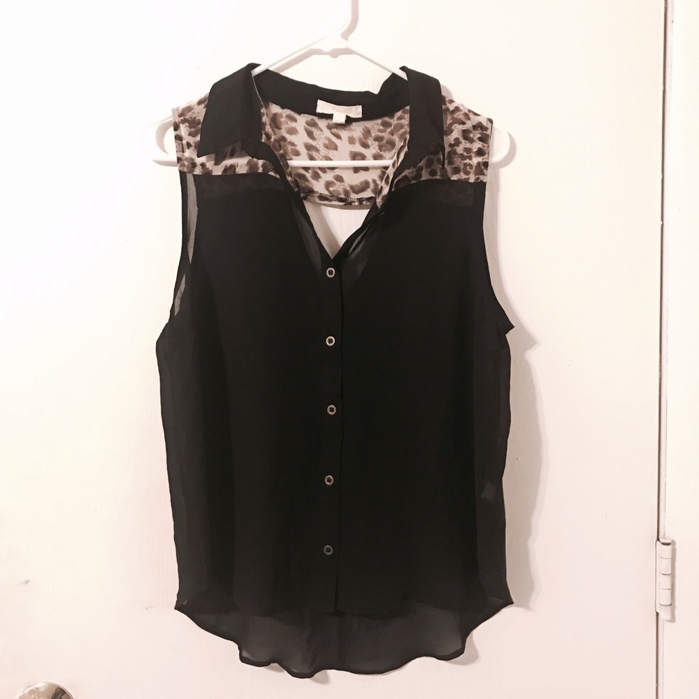 Black See through Top with Cheetah Print.