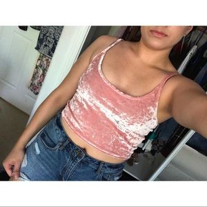 TOPSHOP crushed pink velvet crop top