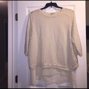 Lucky Brand Cream Mixed Media Pullover