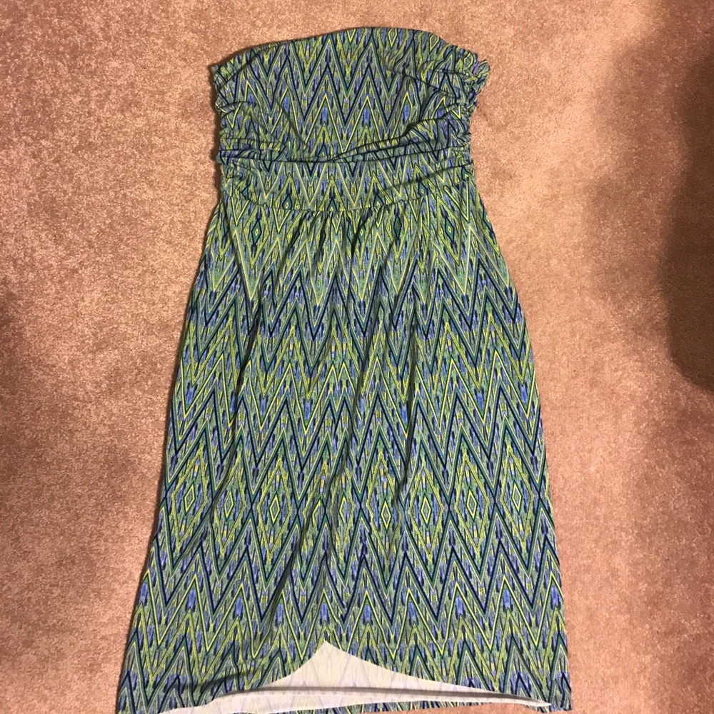 Green, blue, yellow - straps less dress