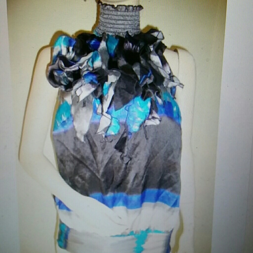 New bebe tie dye ruffle trim smocked halter top XS