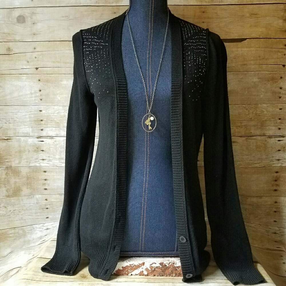 GAP COMFY SPARKLE BEAD BLACK MEDIUM CARDIGAN
