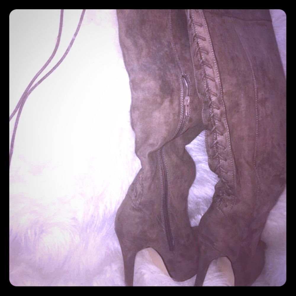 Taupe thigh high boots
