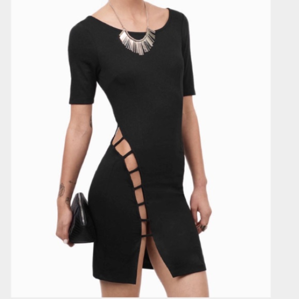 Tight black strappy side dress