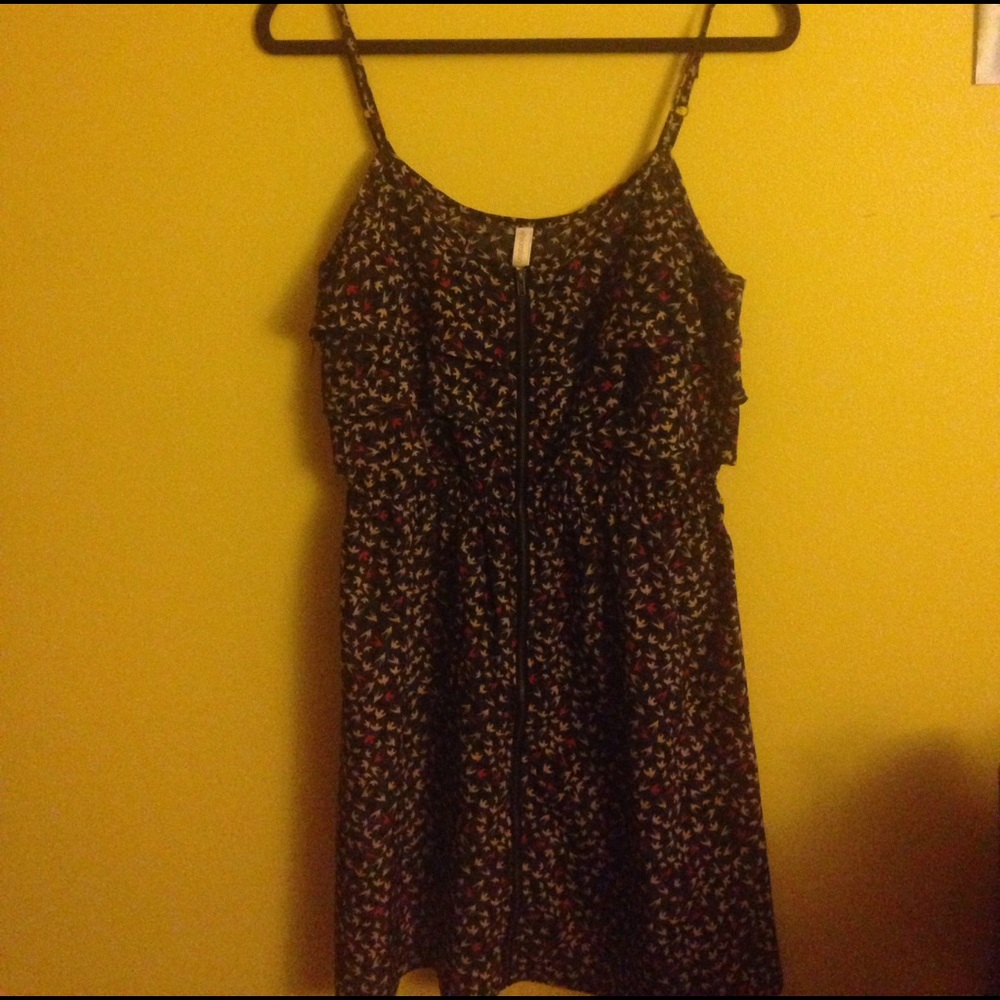 Dove pattern front zipper top ruffled summer dress