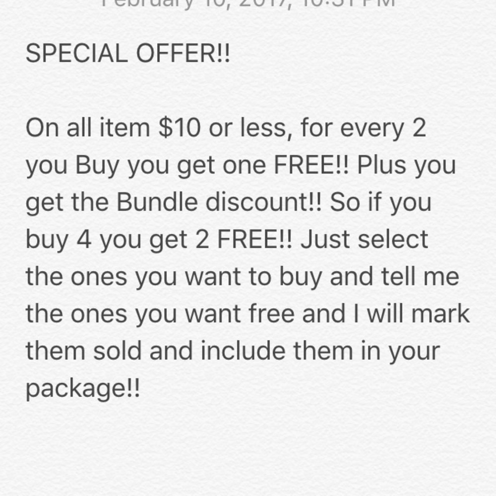 Buy 2 $10 or less items and get one FREE!!