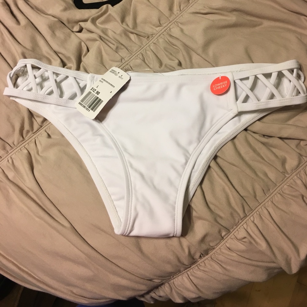white cheeky swim bottoms