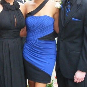 Black and Blue Asymmetrical Cocktail Dress