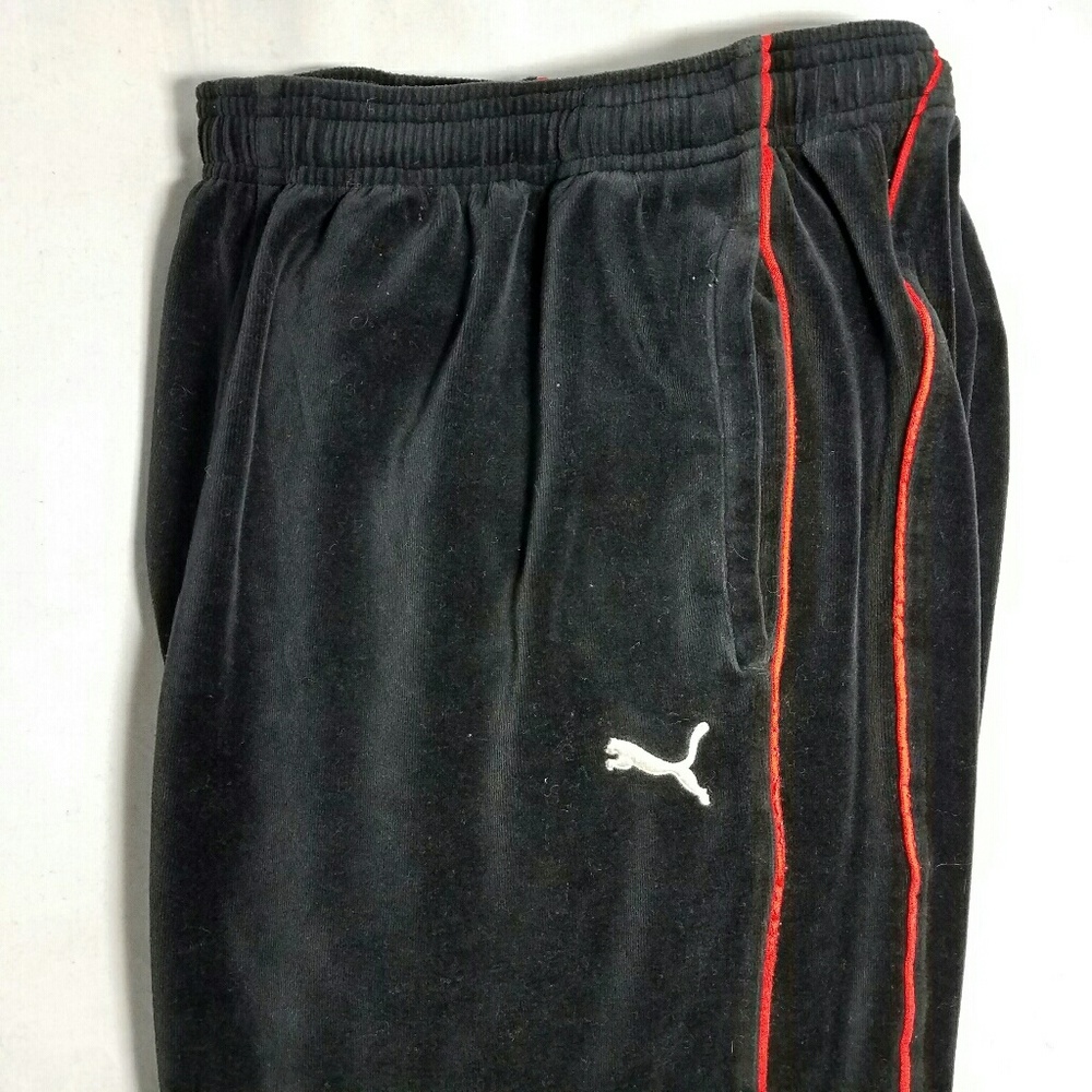 PUMA BLACK VELOUR DOUBLE RED STRIPES SWEATPANTS
