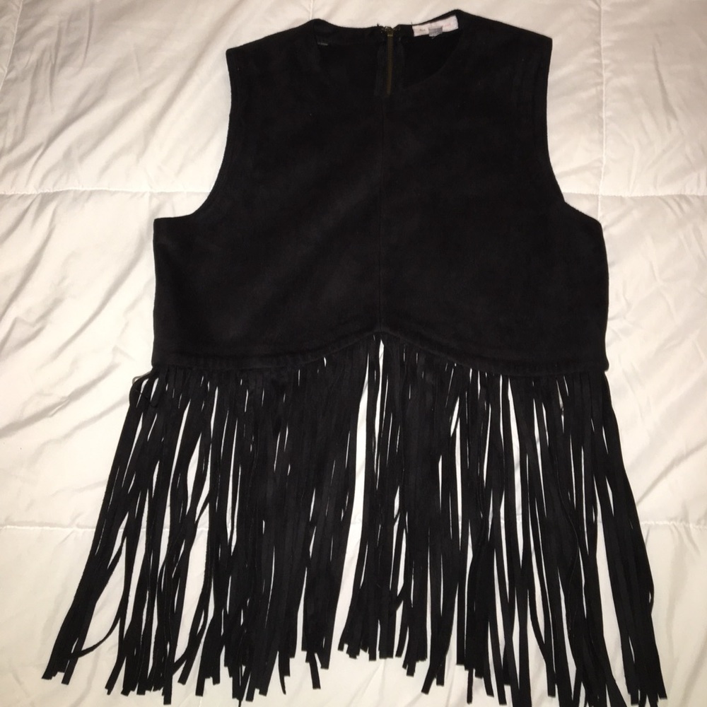 Faux Suede Black Fringe Top