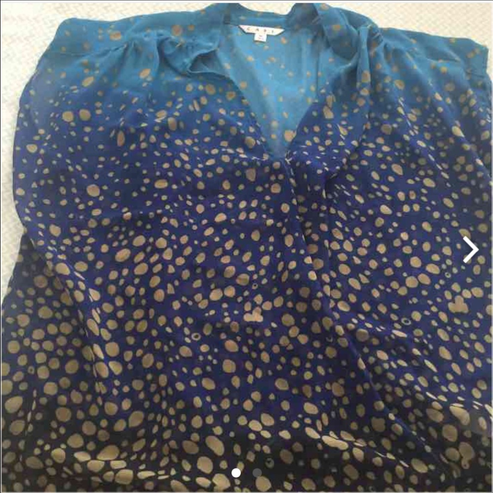 CABI thin bubble top is see thru blue and gold.