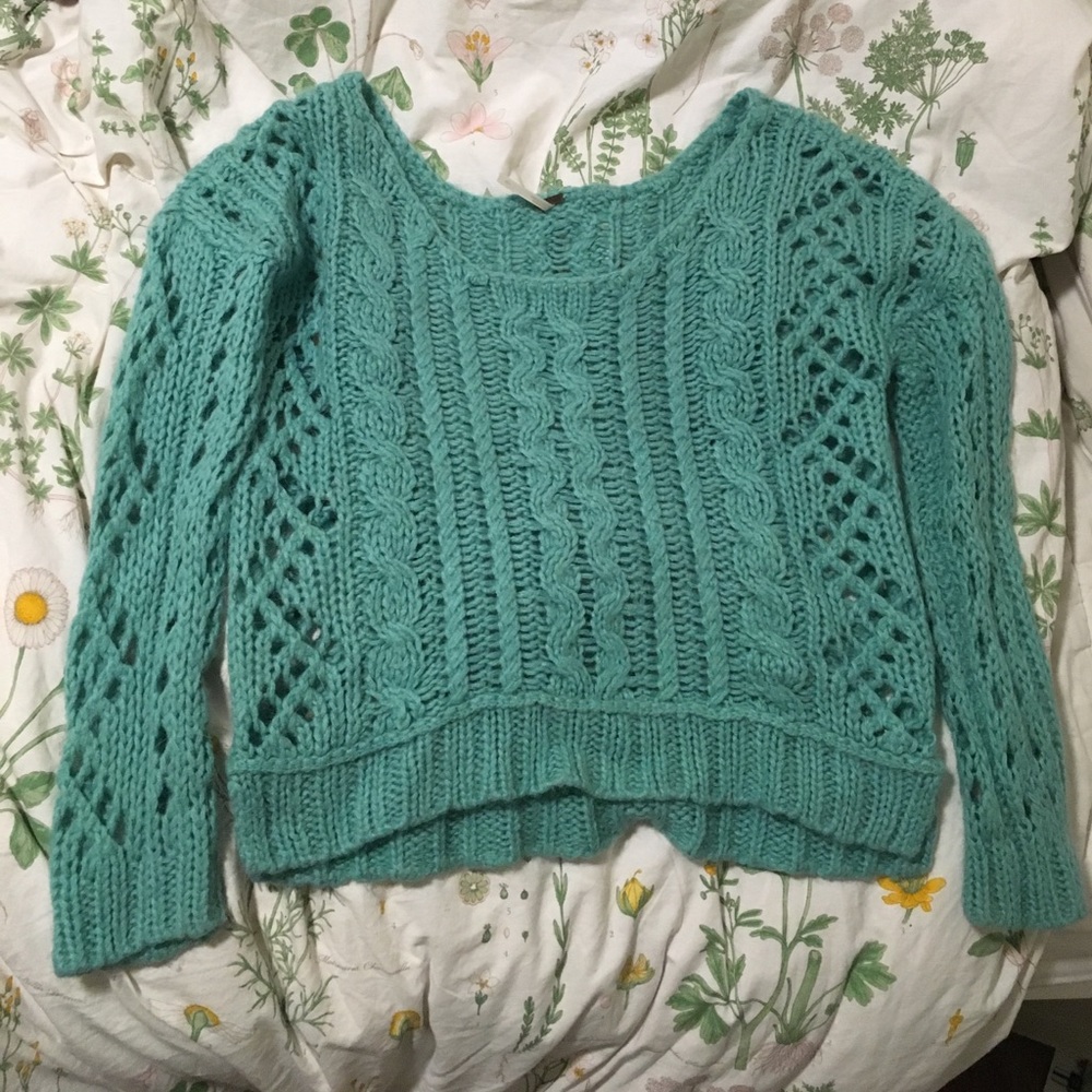 Free People Chunky Fluffy Mint Sweater