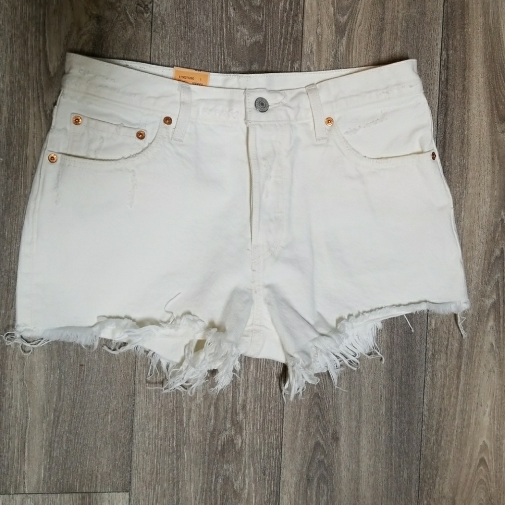 Levi's 501 white distressed shorts