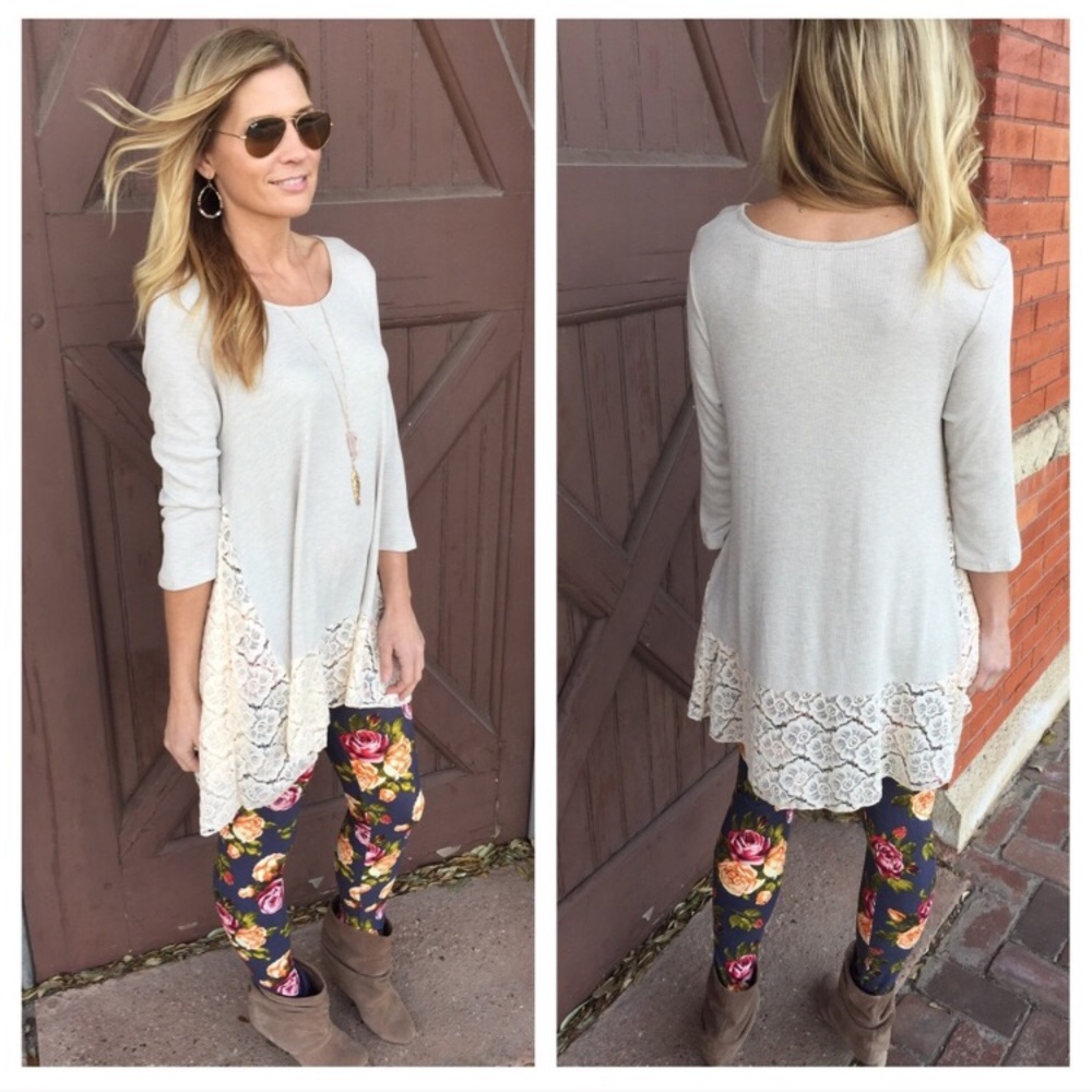 **SOLD OUT** Oatmeal lace trim tunic!!