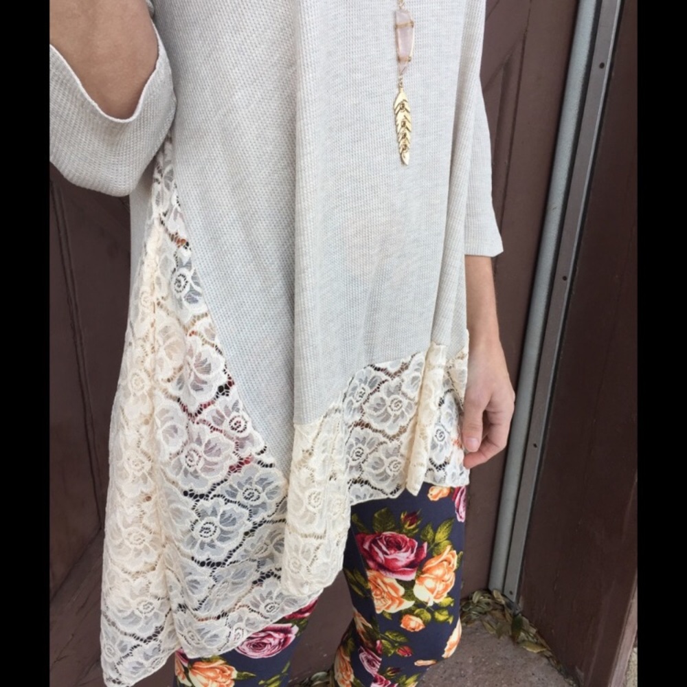 **SOLD OUT** Oatmeal lace trim tunic!! - Picture 3 of 3