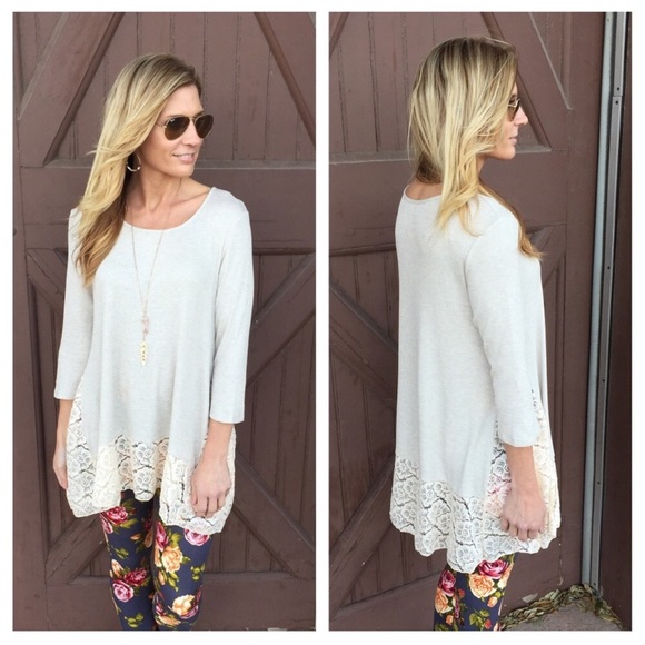 **SOLD OUT** Oatmeal lace trim tunic!! - Picture 2 of 3