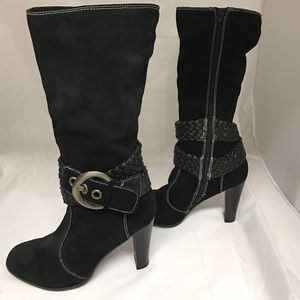 4" Heel Suede Leather Upper Belted Boots  EUC