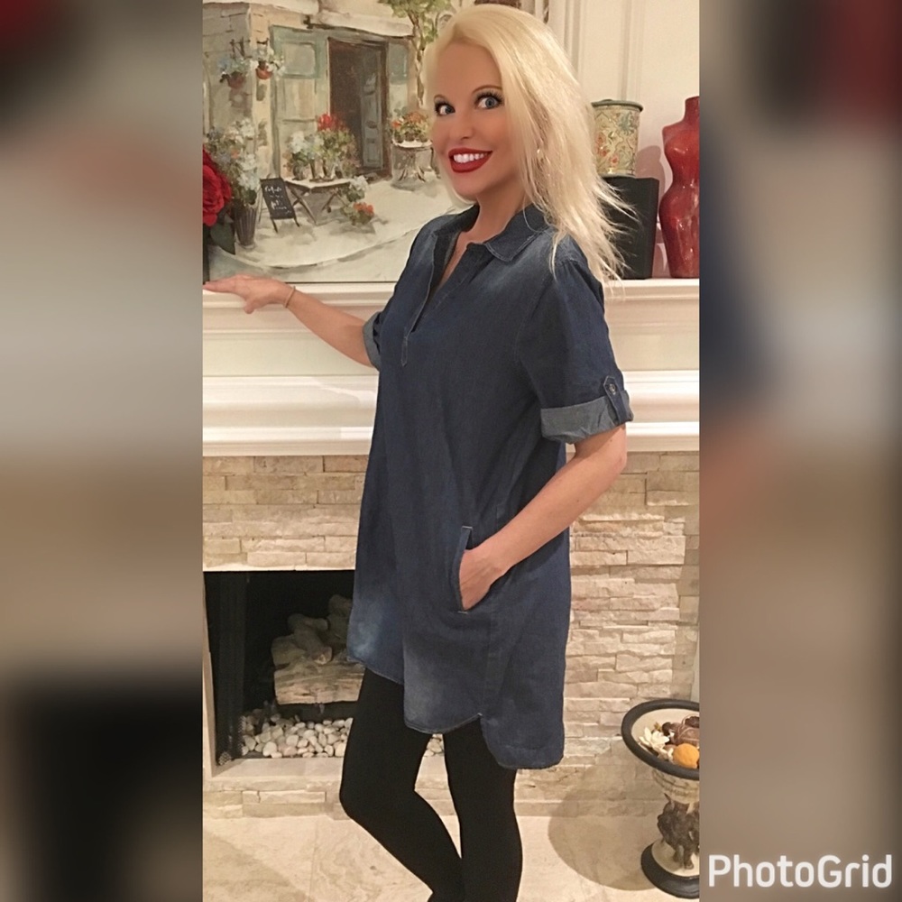 Denim collared hi lo dress with pockets! LAST ONE - Picture 2 of 3