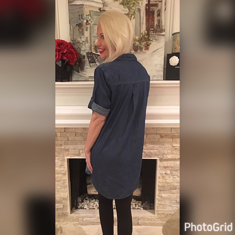 Denim collared hi lo dress with pockets! LAST ONE - Picture 3 of 3