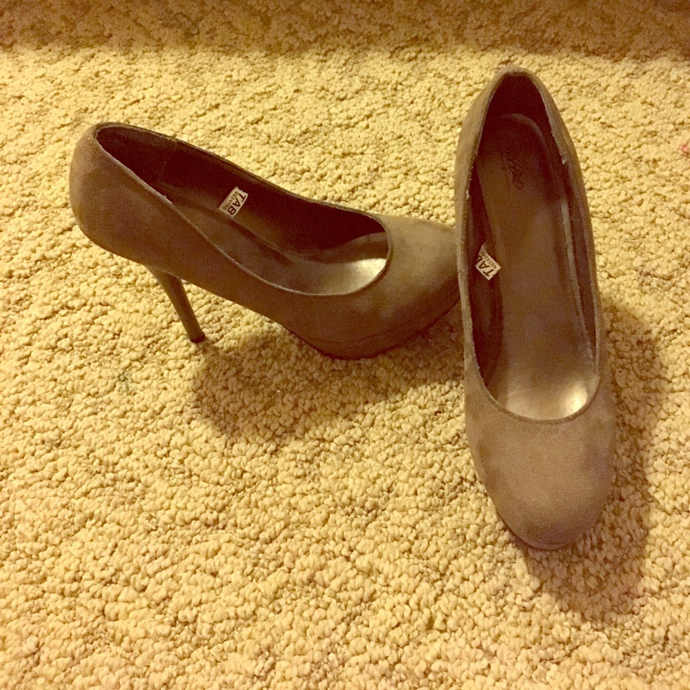 Gray suede heels
