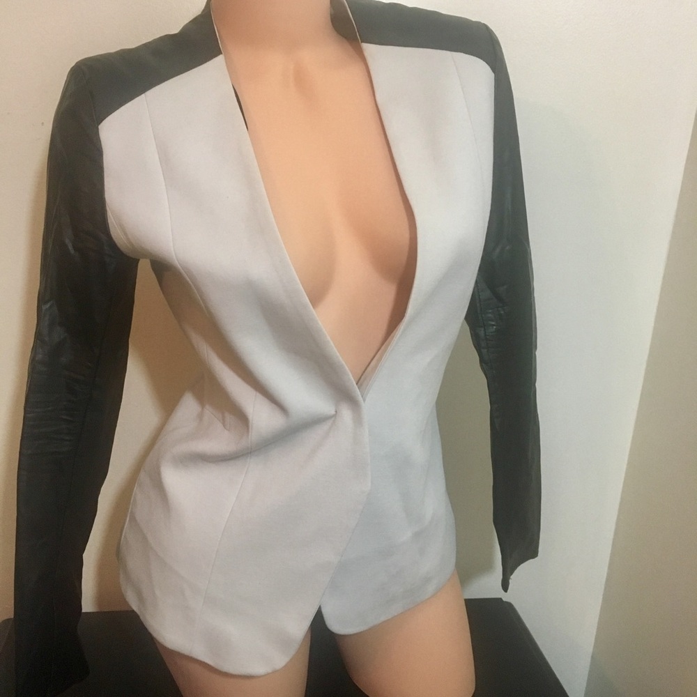 H&M cream leather sleeve blazer