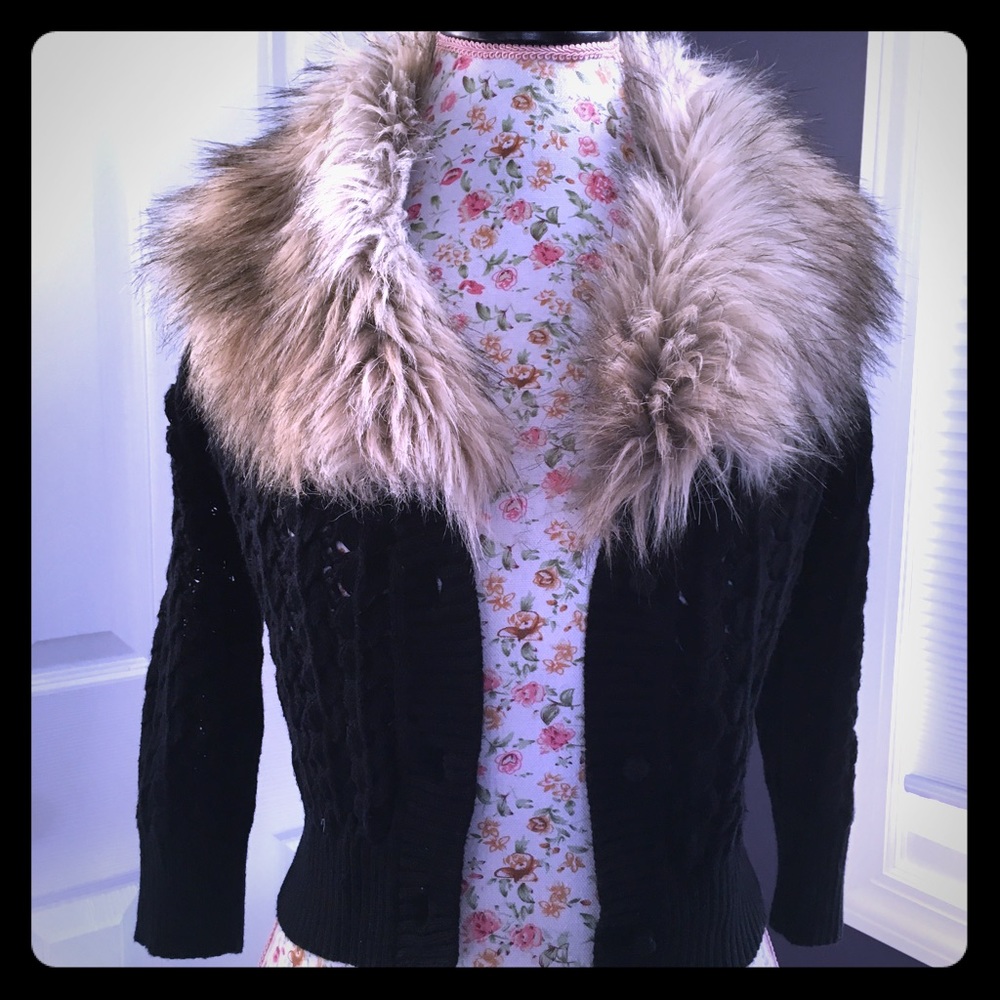 Juicy Couture Black Sweater with Fur Collar