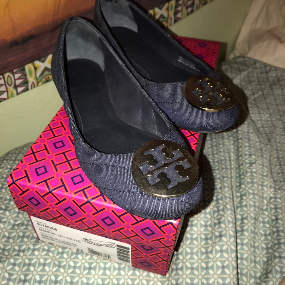 Tory Burch Reva Quilted Denim Flats