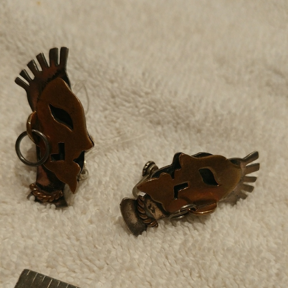 Vintage Women's Earring Mexican Silver Aztec Face