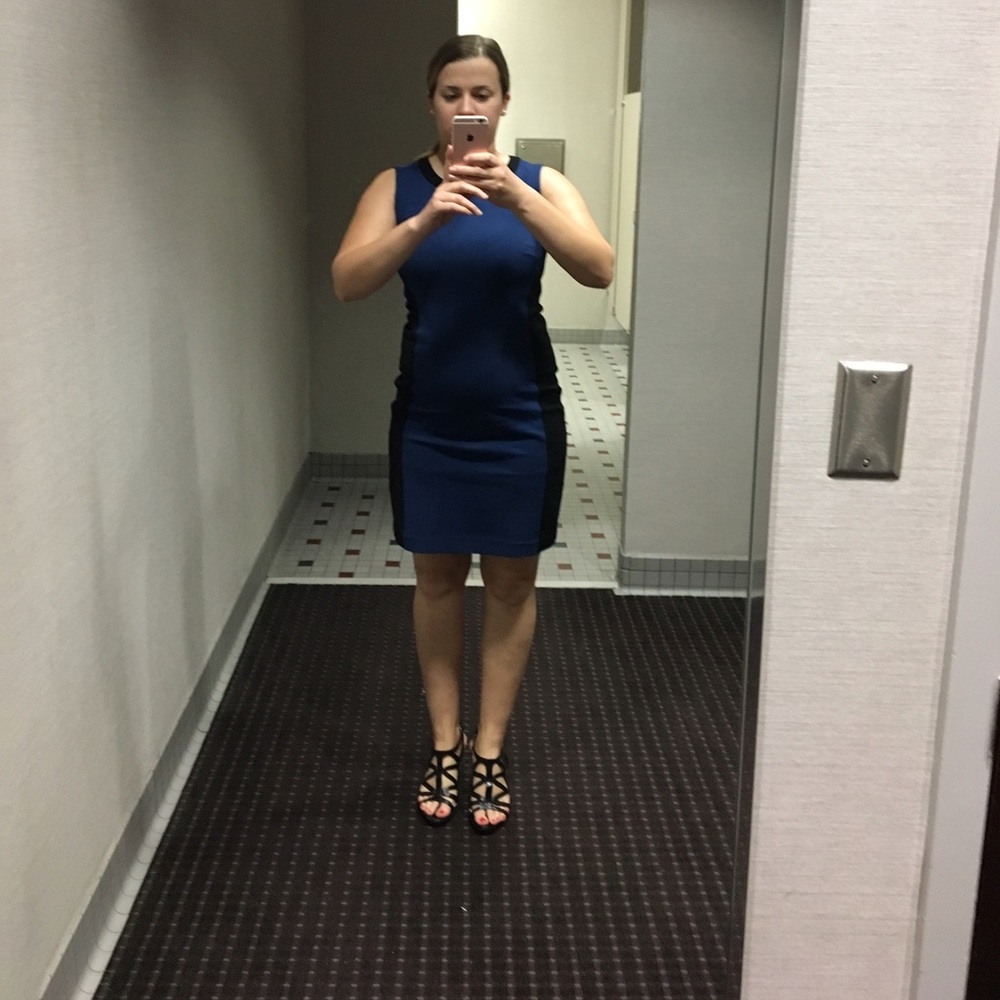 DKNY Navy and Black Colorblock Ponte Dress - Picture 5 of 6